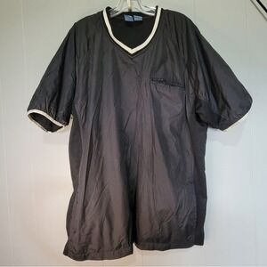 Vintage Men's Black V-Neck Windbreaker And Mesh‎ Shirt with White Trim 🐶